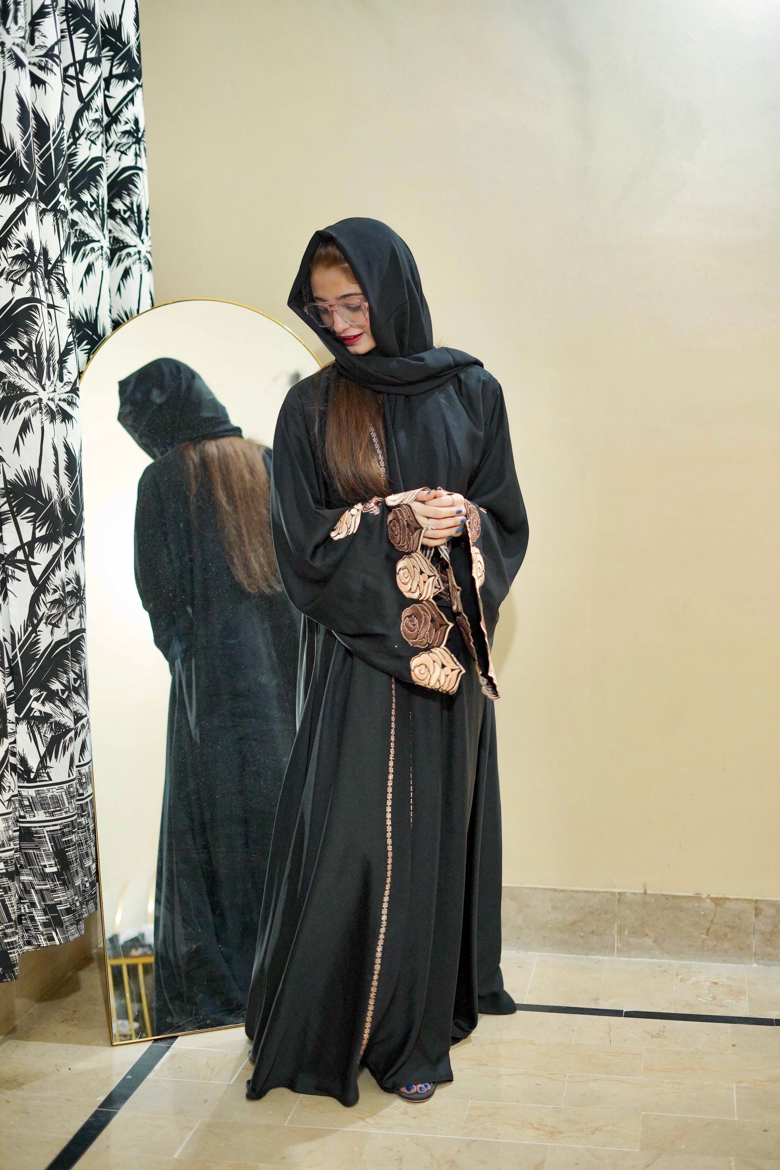 Fancy Embroidery Colour Full Abaya Causal Look { Black }