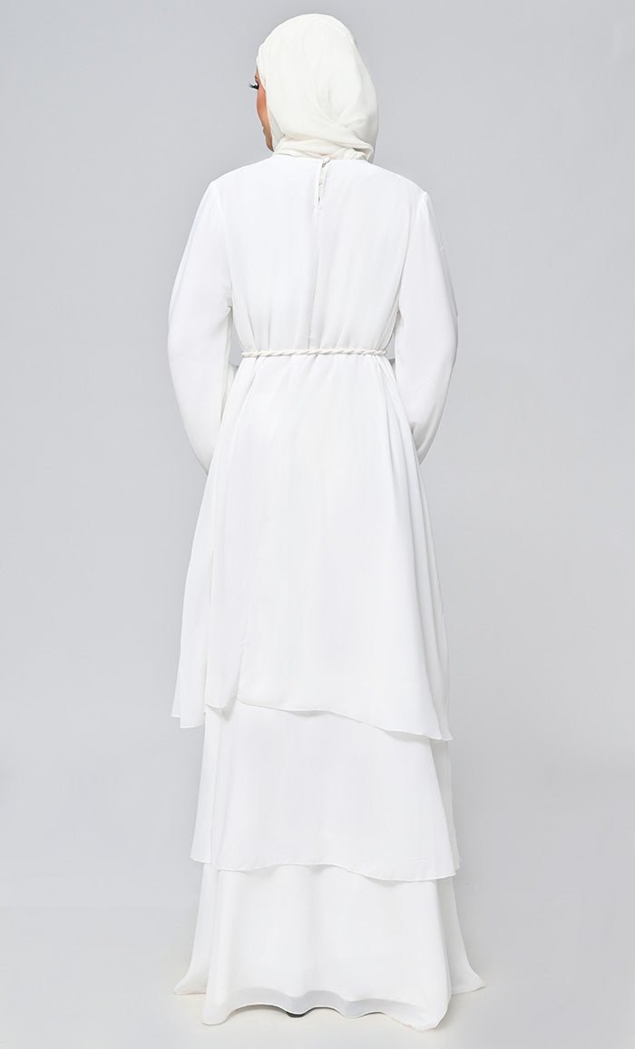Buy Islamic Tiered Detailing Abaya With Belt