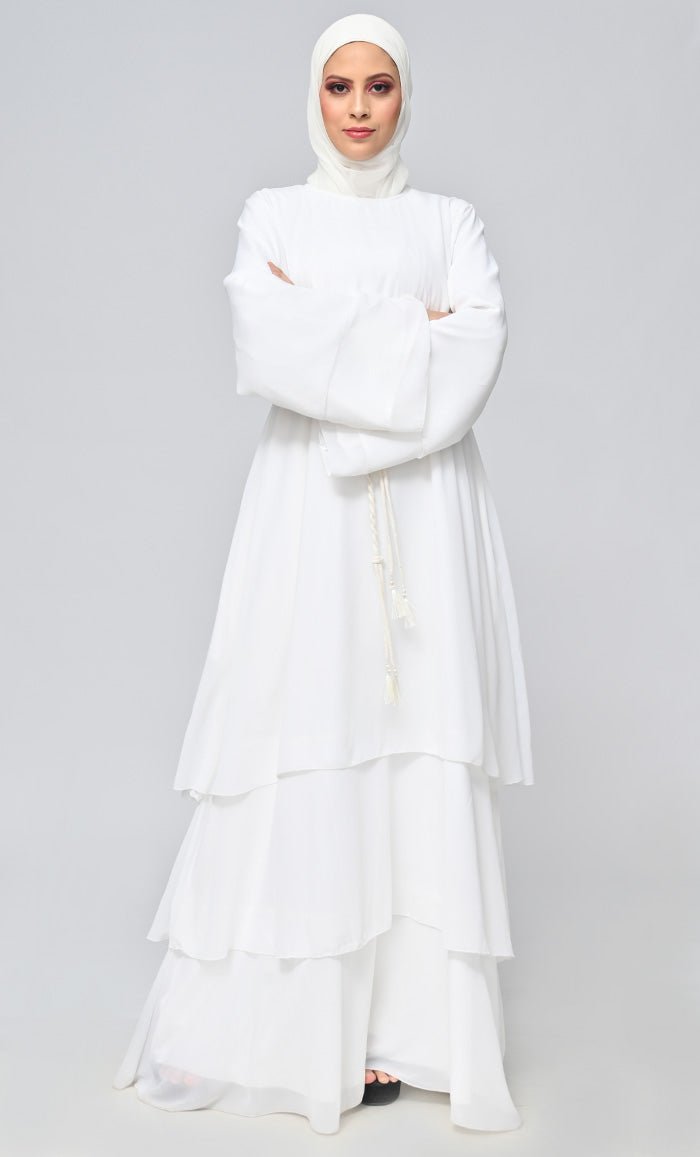 Buy Islamic Tiered Detailing Abaya With Belt