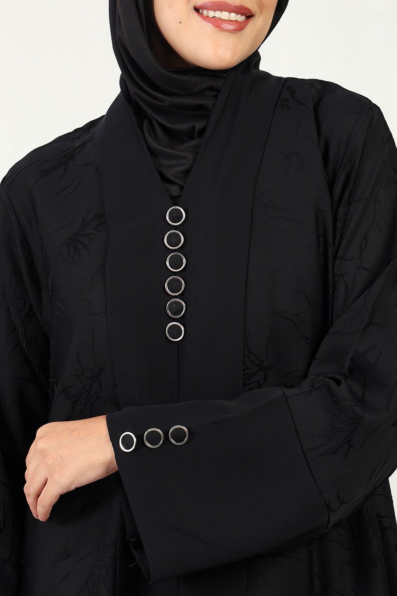 Elegant Nida Jacquard A-Line Abaya with Button Detailing