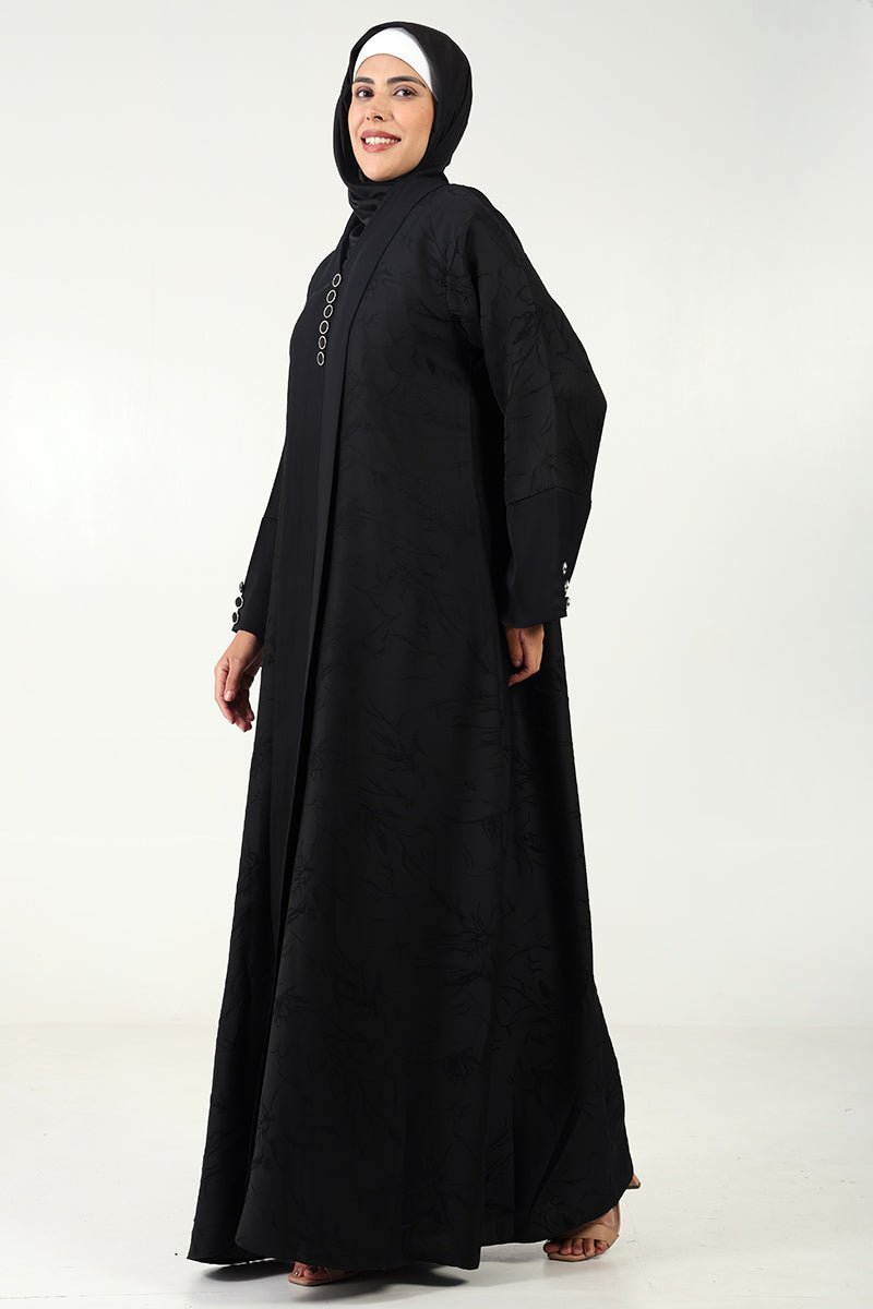 Elegant Nida Jacquard A-Line Abaya with Button Detailing