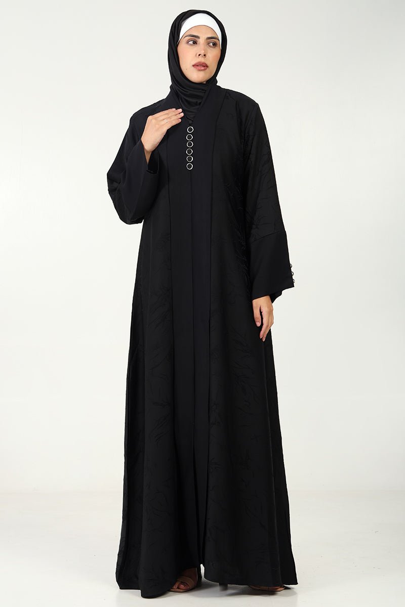 Elegant Nida Jacquard A-Line Abaya with Button Detailing