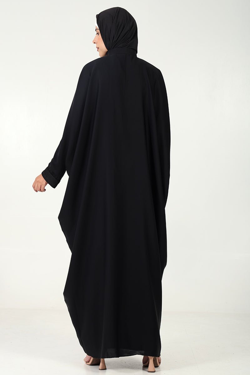Elegant Nida Jacquard A-Line Abaya with Button Detailing