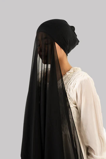 Instant Georgette Hijab with Cap - Black