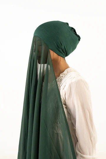 Instant Georgette Hijab with Cap - Bottle green