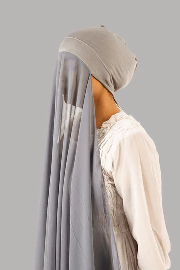 Instant Georgette Hijab with Cap - Grey