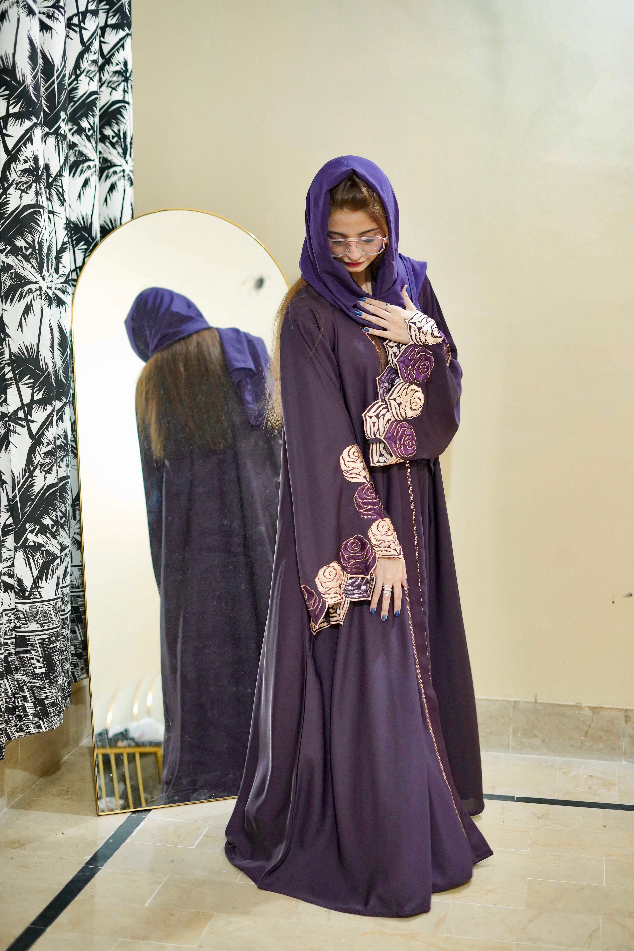 Fancy Embroidery Colour Full Abaya Causal Look ( Purple )