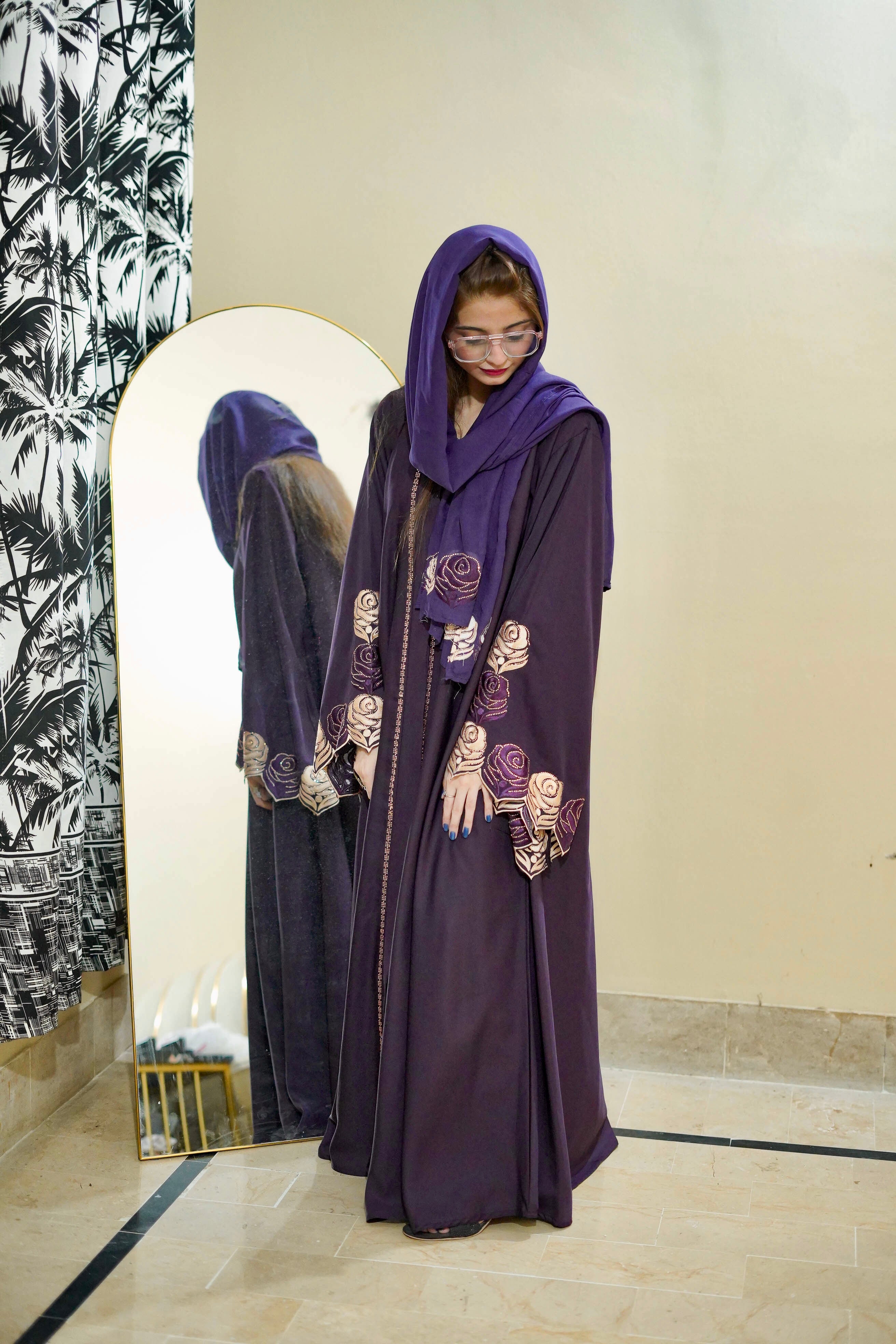 Fancy Embroidery Colour Full Abaya Causal Look ( Purple )