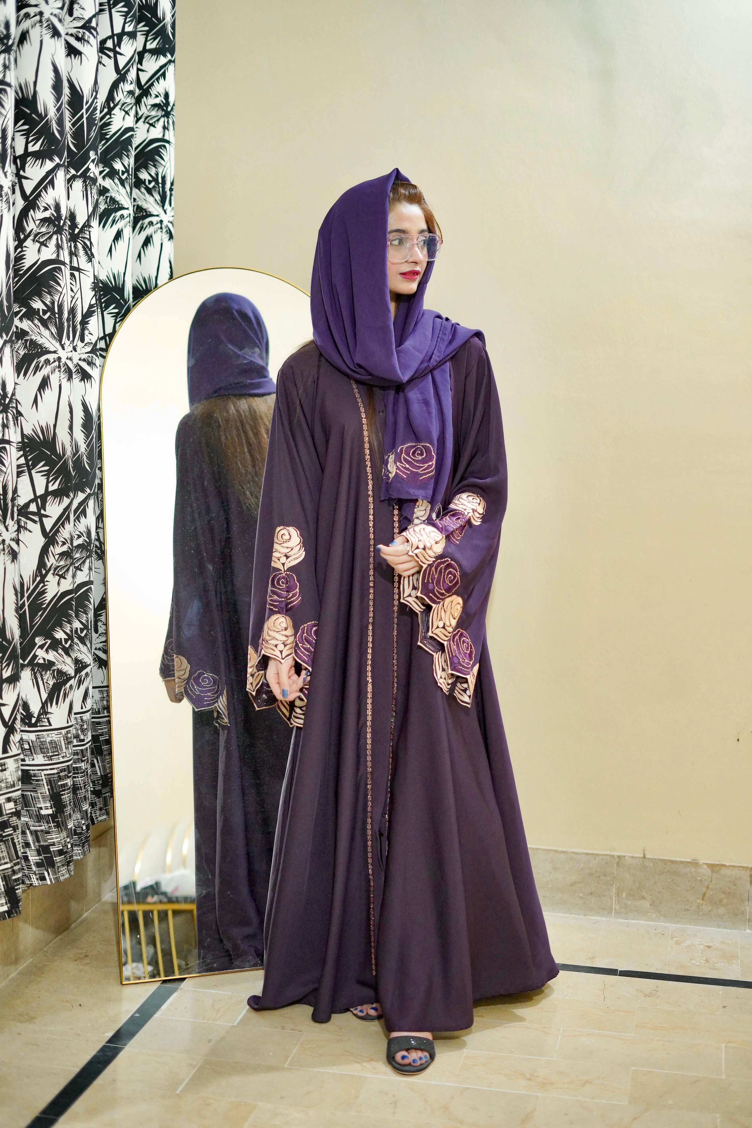 Fancy Embroidery Colour Full Abaya Causal Look ( Purple )