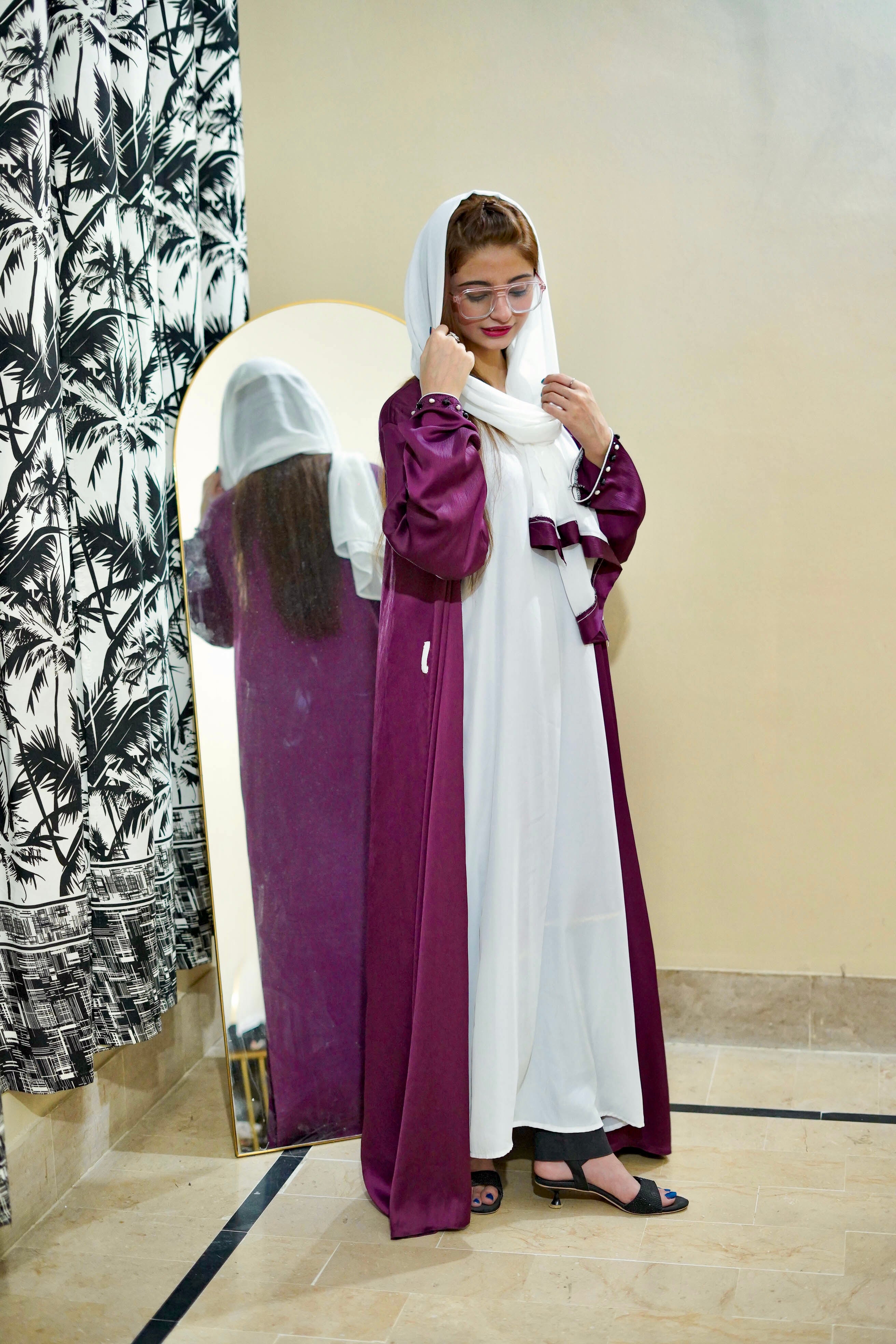 Romantic Nida Double Shad Abaya (Smoth Purple)