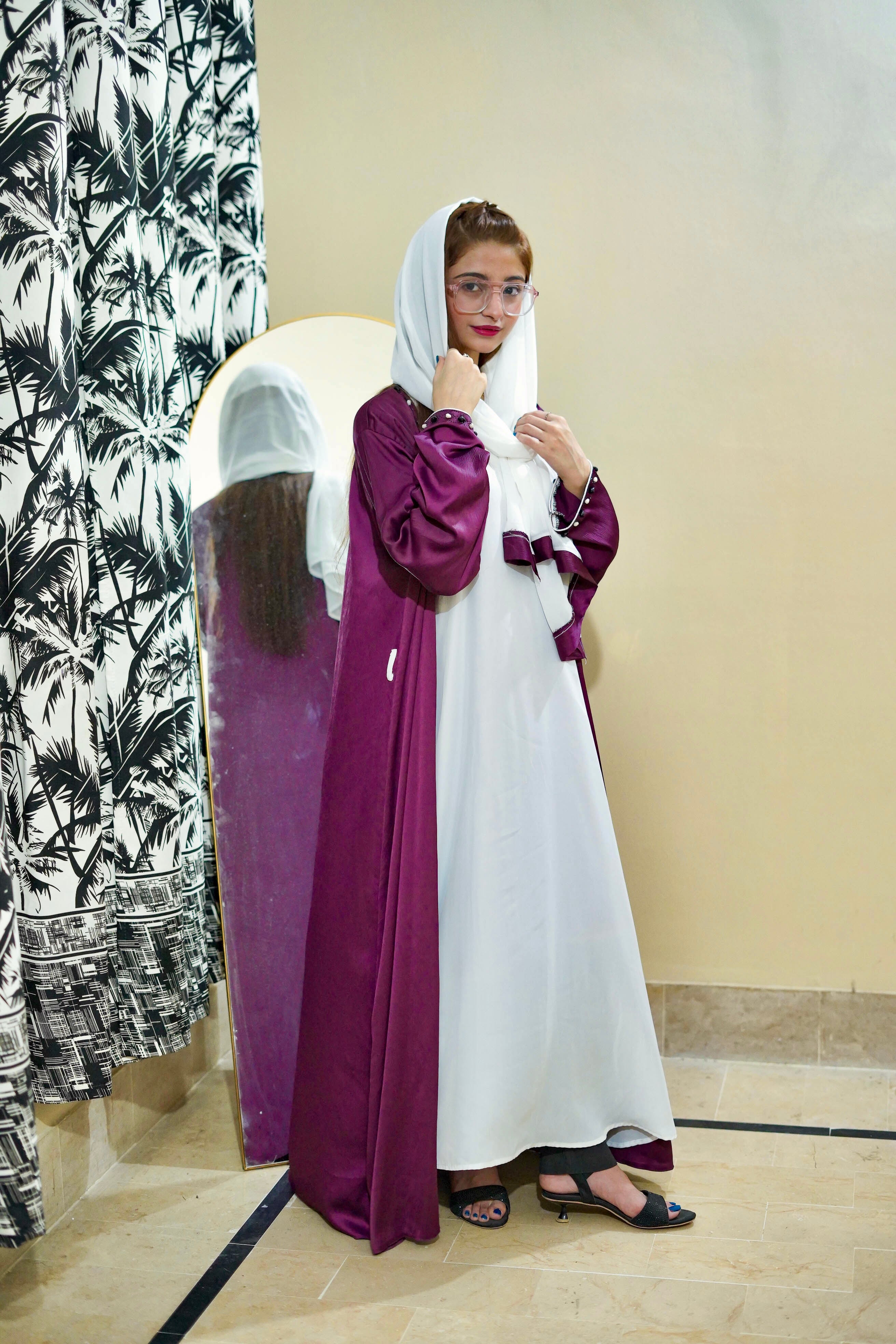 Romantic Nida Double Shad Abaya (Smoth Purple)