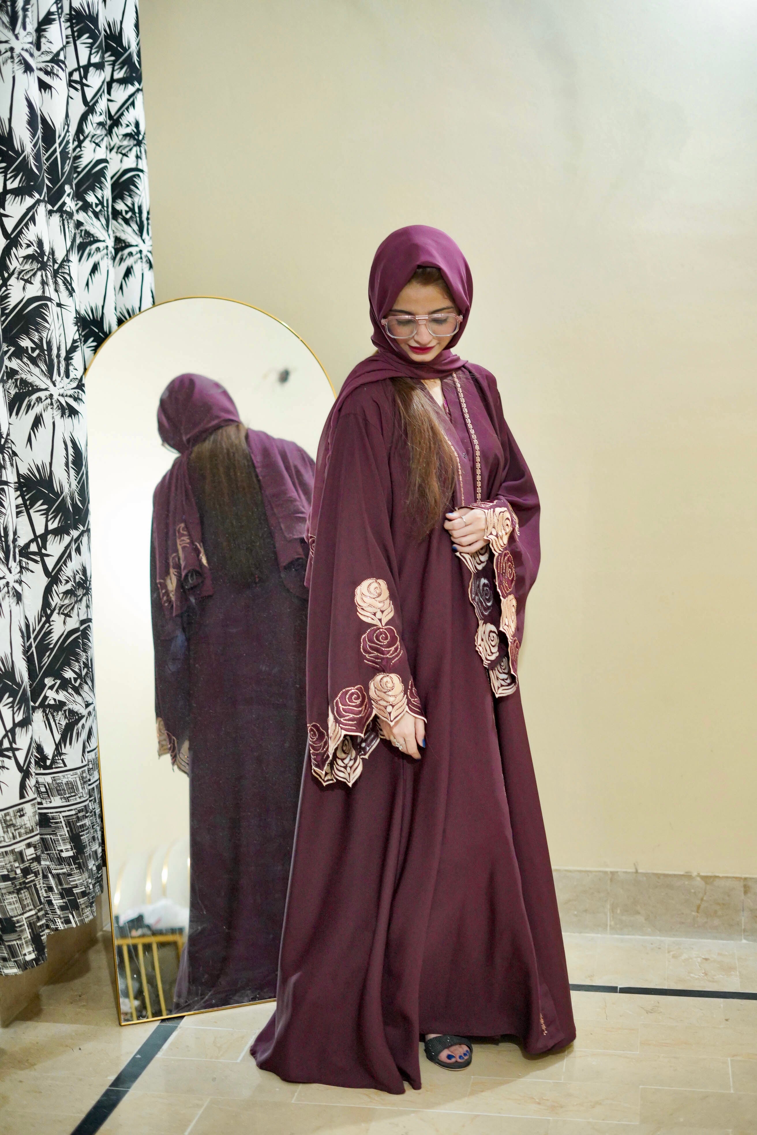 Fancy Embroidery Colour Full Abaya Causal Look ( Rose Gold )