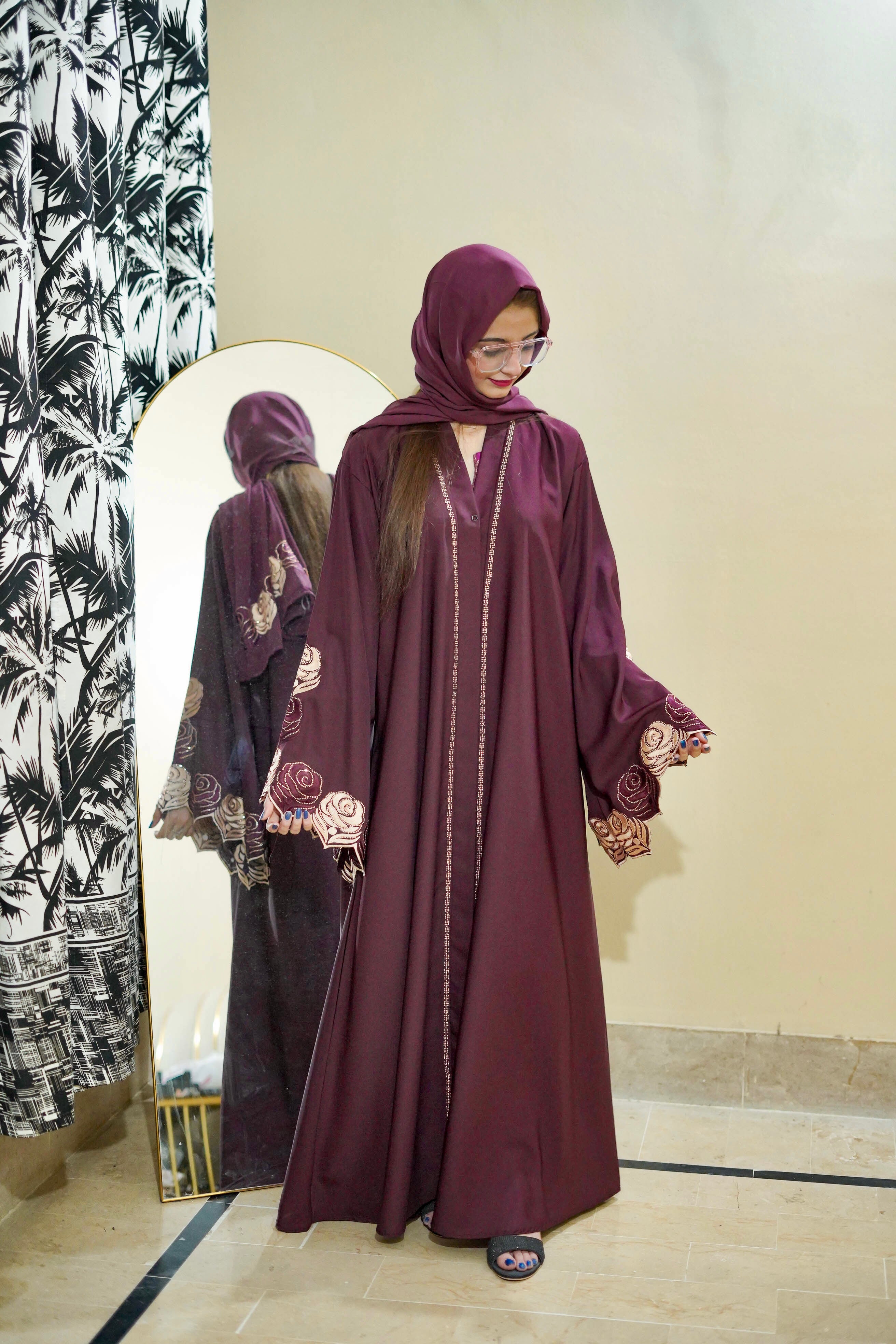Fancy Embroidery Colour Full Abaya Causal Look ( Rose Gold )