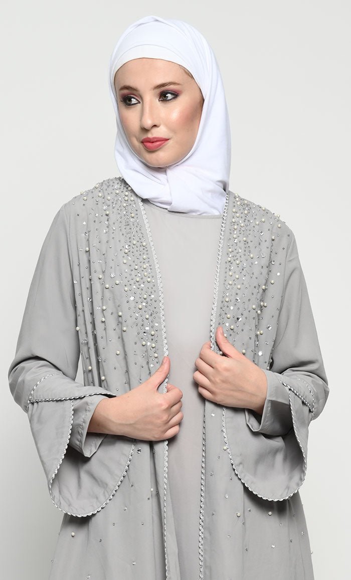 Sophisticated Nida Layered Abaya with Elegant Embroidery