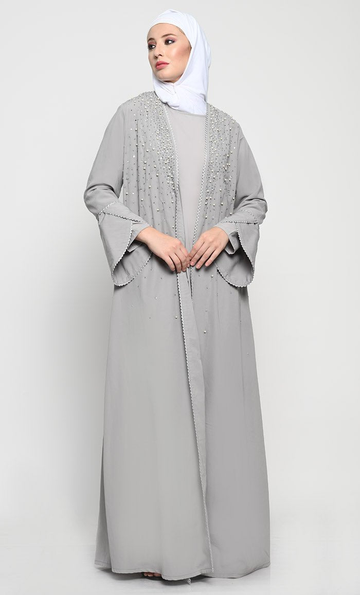 Sophisticated Nida Layered Abaya with Elegant Embroidery