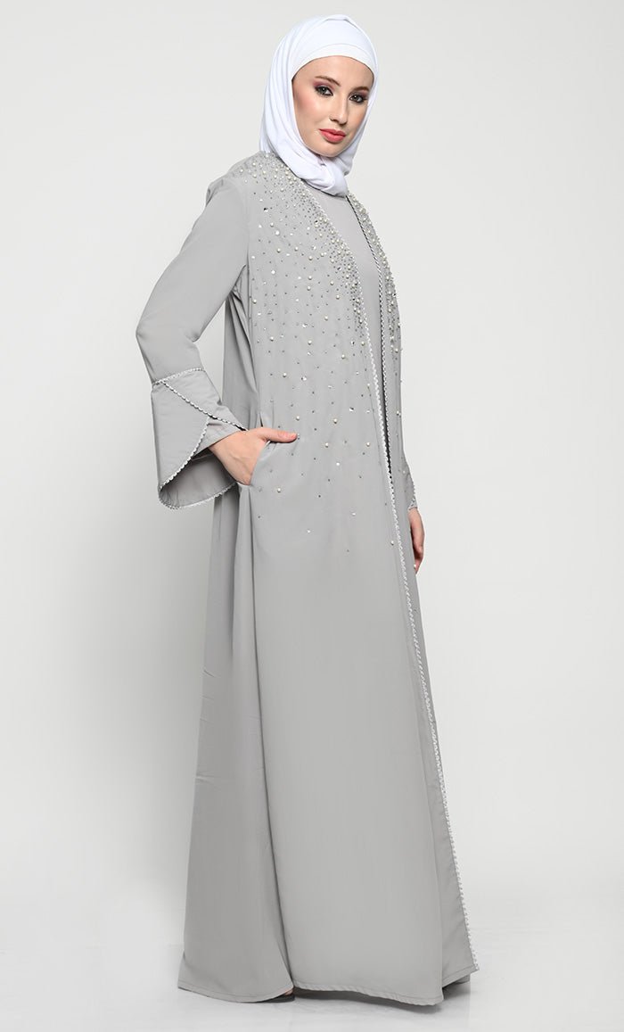 Sophisticated Nida Layered Abaya with Elegant Embroidery